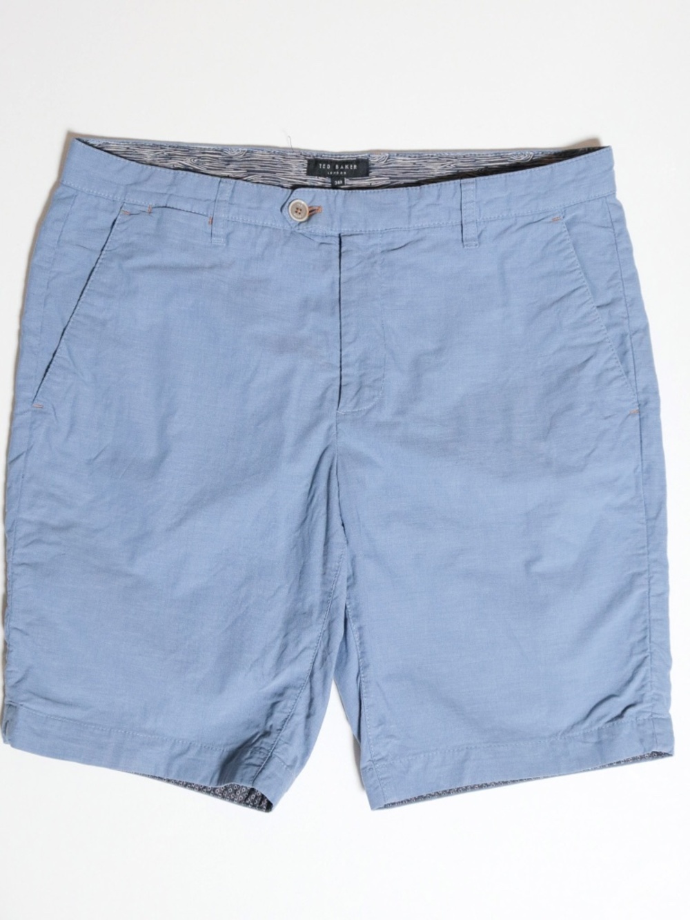TED BAKER LONDON Men's 34R Light Blue Flat Front Casual Chino Shorts 100% Cotton